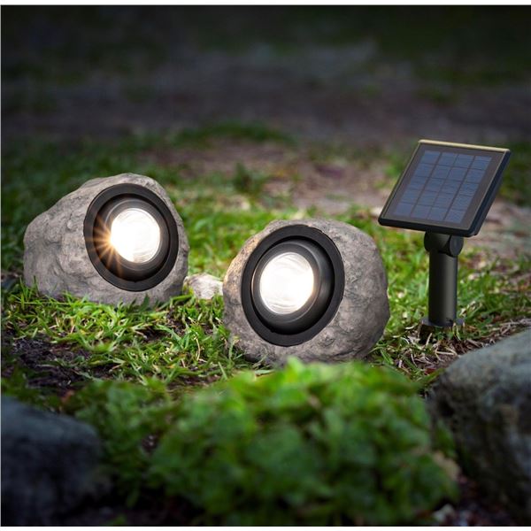 2-Pack Solar LED Rock Spotlights with Remote Solar Panel – Outdoor Landscape Lights- TESTED