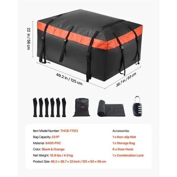 Brand New 23 Cu. Ft. Waterproof Rooftop Cargo Carrier Bag w/ Lock & Anti-Slip Mat