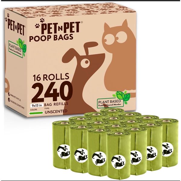 Brand New Lot of 3 PET N PET Unscented Plant-Based Dog Poop Bags | 240 Bags Each (720 Total) | 16 Ro