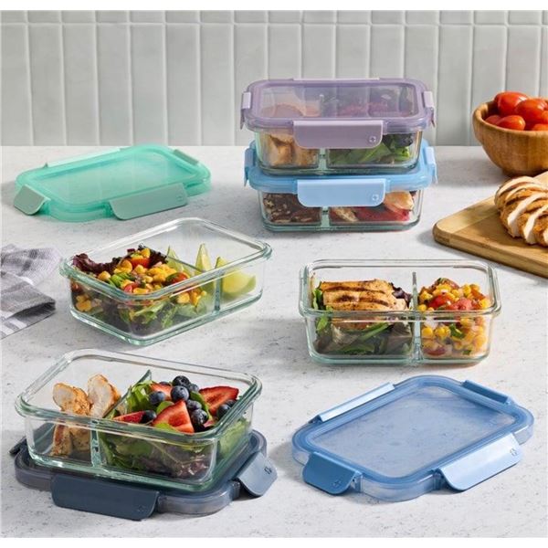 Brand New | Ello Color Lock 10-Piece Divided Glass Food Storage Container Set | 800 mL | 5 Container