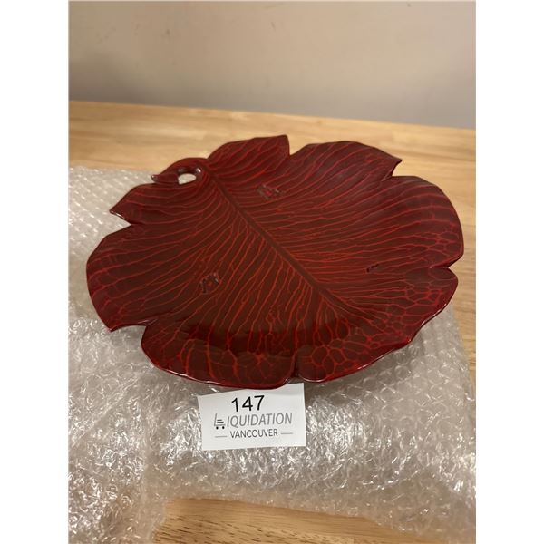 Red Leaf Shaped Decorative Tray