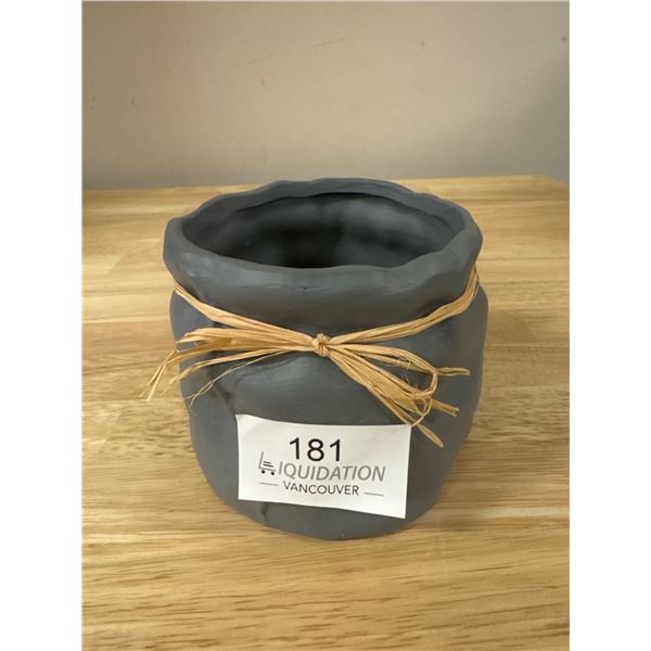 Brand New Gray Planter Pot with Raffia Tie