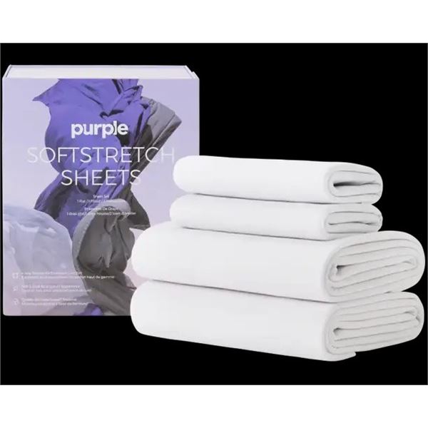 Brand New Purple SoftStretch Sheets Set / Queen / True White color
