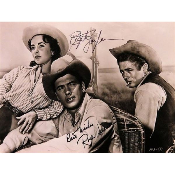 Giant Elizabeth Taylor and Rock Hudson signed movie still photo
