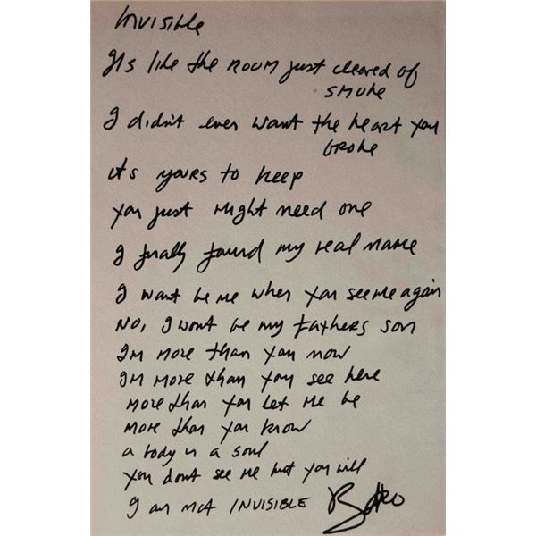 U2 Bono Signed Invisible Lyrics