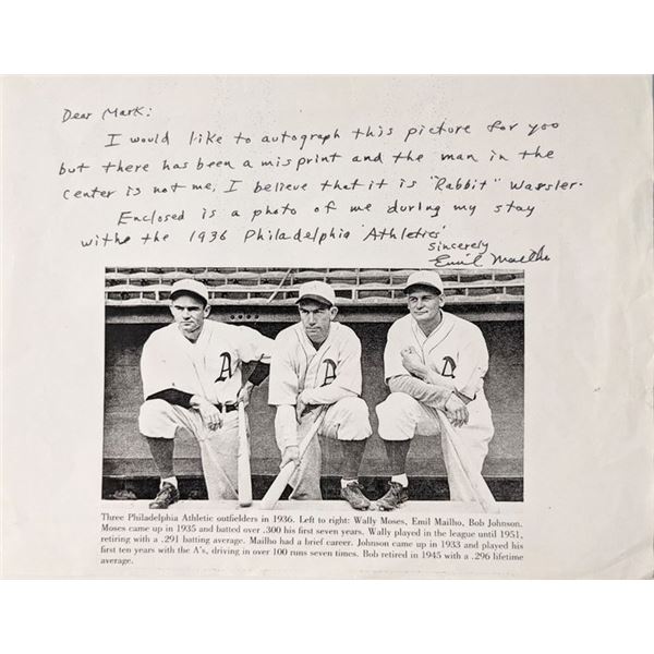 Major League Baseball Star Emil Mailho signed photo