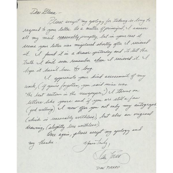 Bizarro Cartoonist  Dan Piraro signed letter