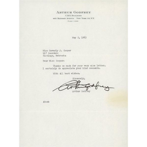 Arthur Godfrey signed letter