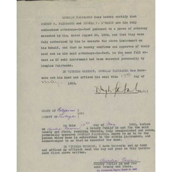 The Prisoner Of Zenda Douglas Fairbanks Jr. signed document. GFA Authenticated