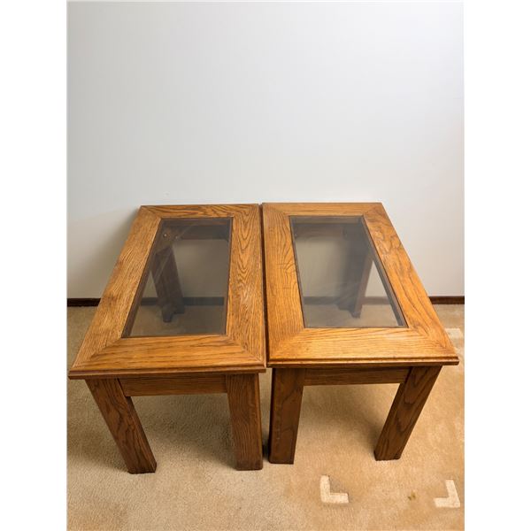 Glass-Top Wooden Side Tables