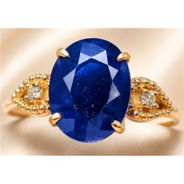 10K(2.7G), BLUE SAPPHIRE (4CT), LAB DIAMOND (0.06CT)RING, SIZE 7, SUGGESTED RETAIL VALUE $3500