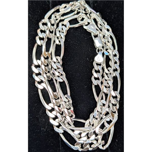 SILVER(38G), MEN'S HEAVY RHODIUM PLATED ITALIAN CHAIN 24", SUGGESTED RETAIL VALUE $1000