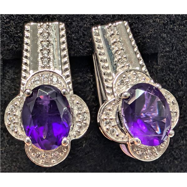 SILVER(5.04G), AMETHYST (3CT) EARRINGS SUGGESTED RETAIL VALUE $340