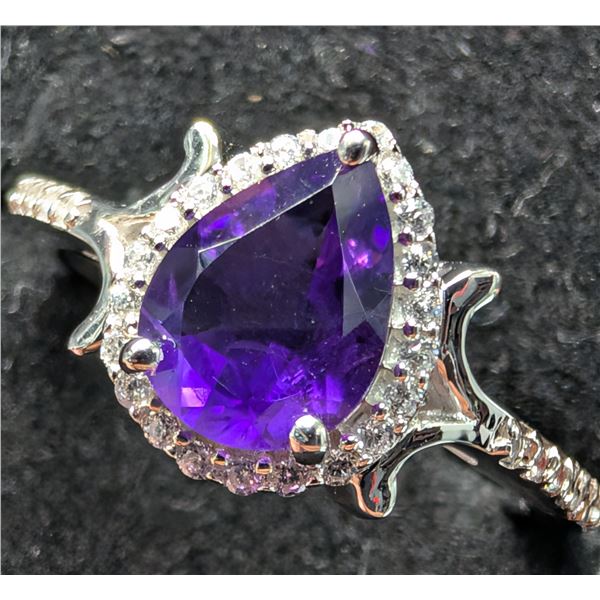 SILVER(2.84G), AMETHYST (1.25CT)RING, SIZE, SUGGESTED RETAIL VALUE $200