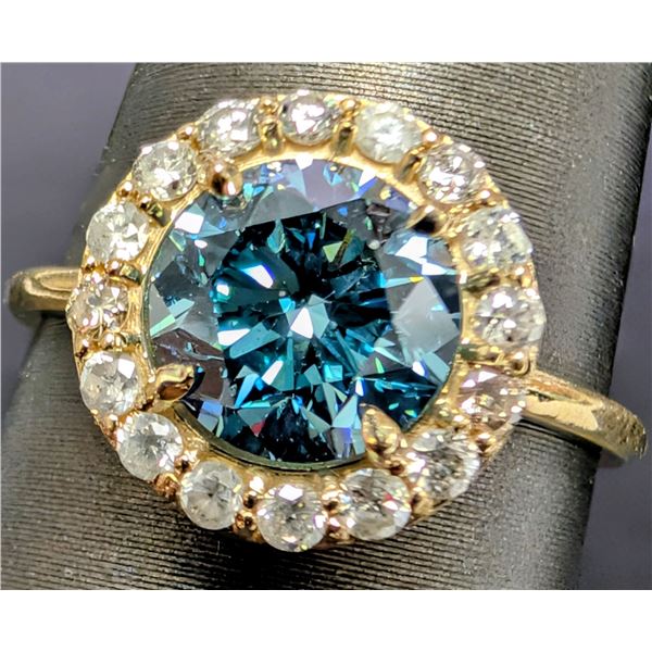 10K(1.8G), BLUE LAB DIAMOND (1.5CT), DIAMOND (0.5CT)RING, SIZE 6.5, APPRAISED INSURANCE VALUE $3410