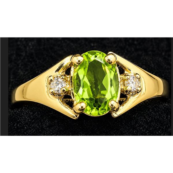 10K(1.3G), PERIDOT (0.5CT), DIAMOND (0.02CT)RING, SIZE 6.5, SUGGESTED RETAIL VALUE $1600