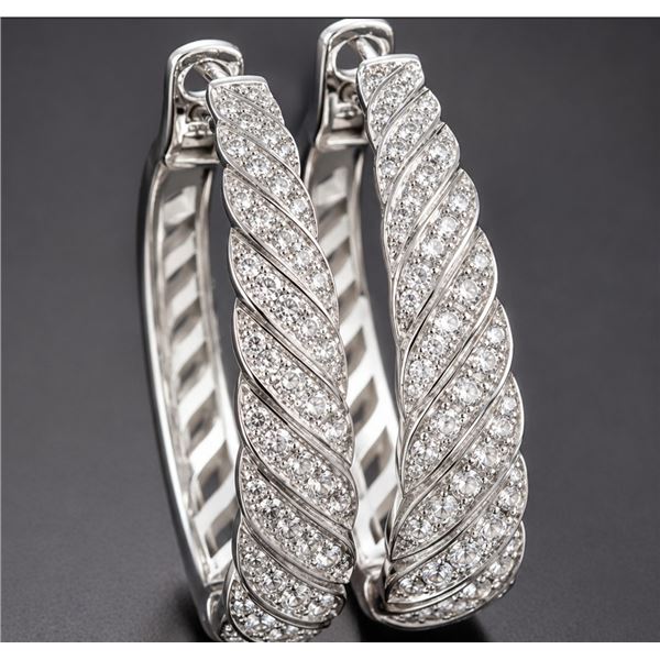 SILVER(14.15G), CZ HOOP EARRING, SUGGESTED RETAIL VALUE $420