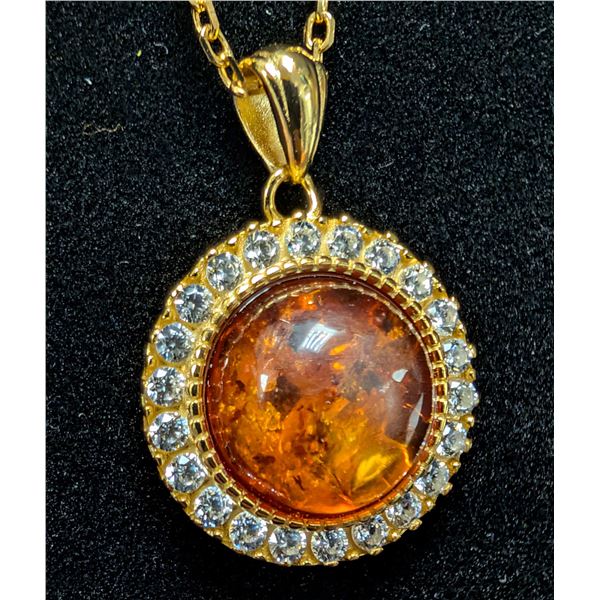 SILVER(4.52G), AMBER NECKLACE 16-18", SUGGESTED RETAIL VALUE $320