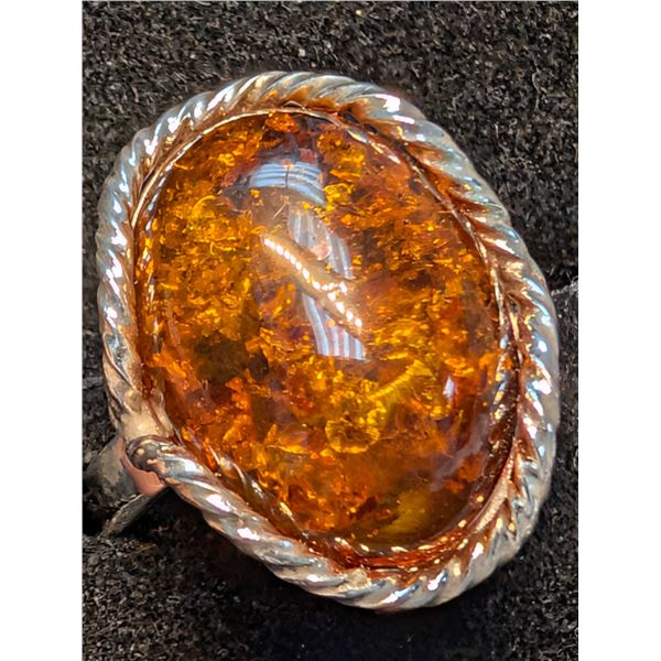 SILVER(7.2G), AMBER RING, SUGGESTED RETAIL VALUE $500