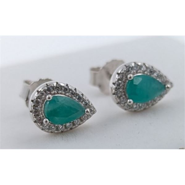 2.4 CT CERTIFIED SILVER EMERALD GEMSTONE EARRINGS ($1,376 APPRAISAL)