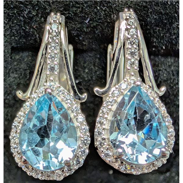 SILVER(4.22G), BLUE TOPAZ (2CT) EARRING, SUGGESTED RETAIL VALUE $320