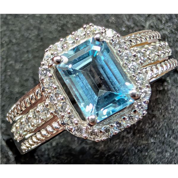 SILVER(3.74G), BLUE TOPAZ (1.2CT)RING, SIZE 10, SUGGESTED RETAIL VALUE $240