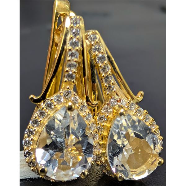 SILVER(4.36G), WHITE TOPAZ (3CT) EARRING, SUGGESTED RETAIL VALUE $300
