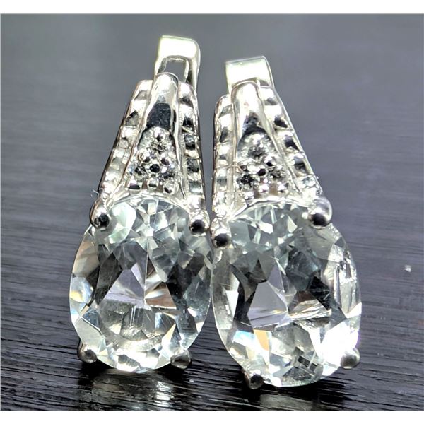 SILVER(3.5G), WHITE TOPAZ (3CT) EARRING, SUGGESTED RETAIL VALUE $260