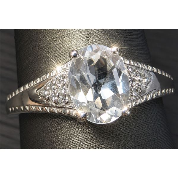 SILVER(3.71G), WHITE TOPAZ (1.5CT) RING, SIZE 10, SUGGESTED RETAIL VALUE $260