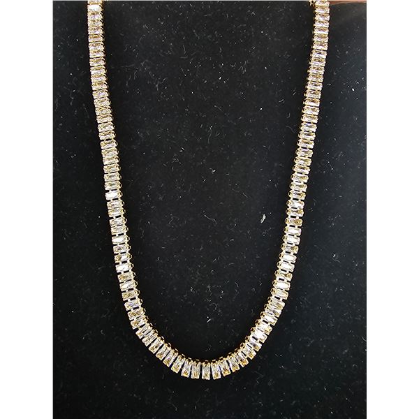*NEW* 18KT GOLD PLATED 5MM EMERALD CUT SIMULATED DIAMOND (CZ) TENNIS NECKLACE: 17" LONG