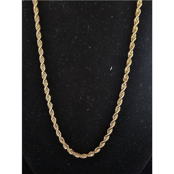 *NEW* 14K GOLD PLATE 4MM TWISTED ROPE NECKLACE: 23.5" LONG