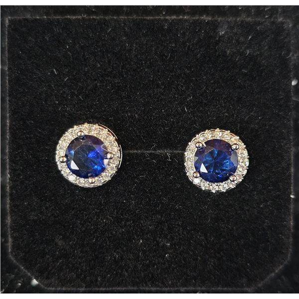*NEW* .925 SILVER 1CT EACH LAB-CREATED BLUE SAPPHIRE HALO STUD EARRINGS
