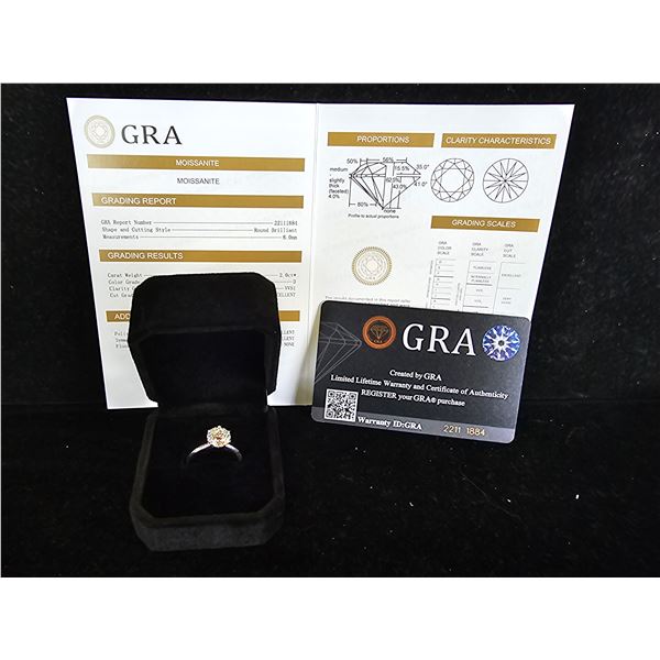 *NEW* .925 SILVER 2 CT MOISSANITE LAB DIAMOND SOLITAIRE RING: SIZE 7