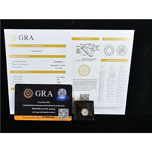 *NEW* 4CT ROUND BRILLIANT CUT MOISSANITE LAB DIAMOND: GH - VVS1, GRA REPORT
