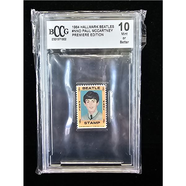 1964 HALLMARK BEATLES PAUL MCCARTNEY PREMIERE EDITION STAMP GRADED BCCG 10