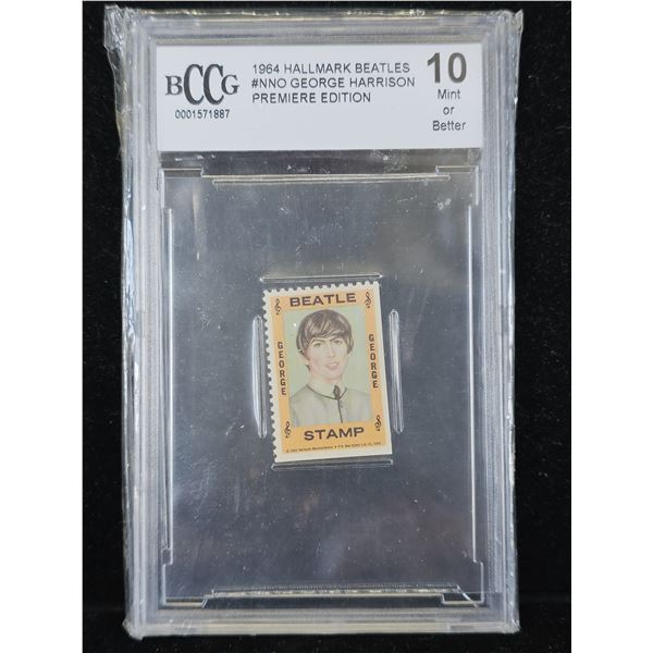 1964 HALLMARK BEATLES GEORGE HARRISON PREMIERE EDITION STAMP GRADED BCCG 10