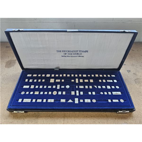 CASE OF STERLING SILVER MINIATURE WORLD STAMPS *COLLECTION IS NOT COMPLETE*