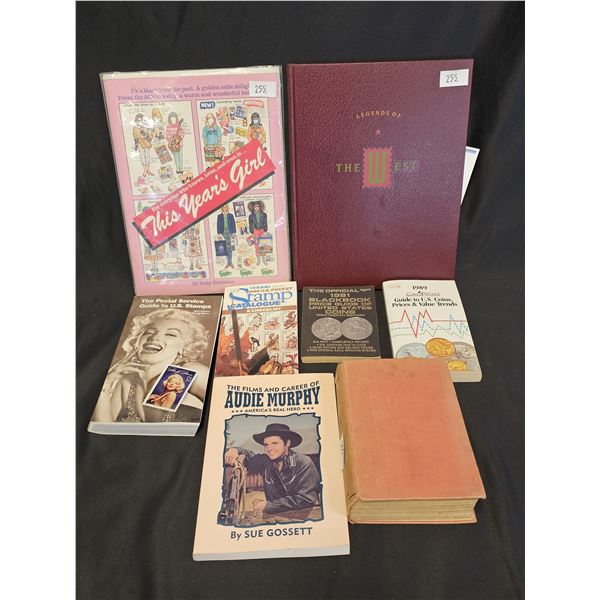 PAPER DOLLS BOOK & (6) ASSTD. STAMP REFERENCE BOOKS