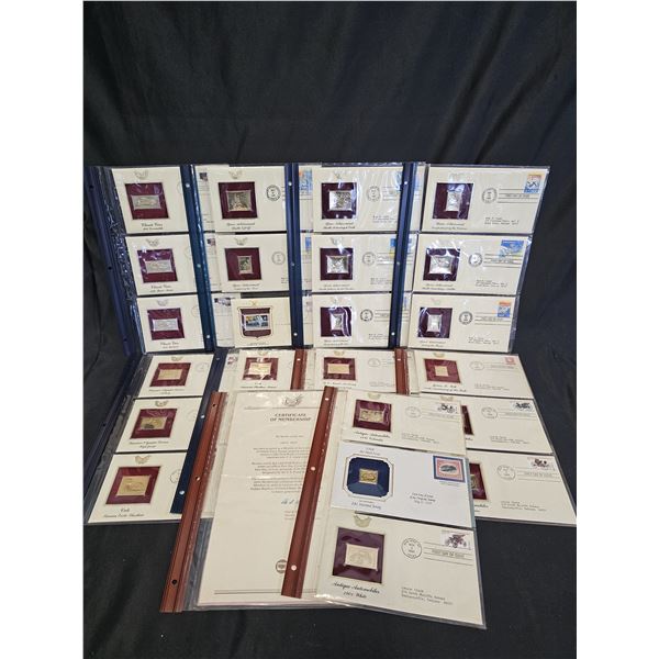 9 SHEETS OF 22K GOLD FOIL US REPLICA STAMPS: EACH SHEET CONTAINS 3