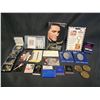 Image 1 : ASSORTED ELVIS MEMORABIILIA: AUTO VISOR CLIP, KEYCHAIN, GOLD PLATED MEDALLION, MATCHBOOKS & MORE
