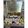 Image 1 : METAL BOX OF ASSORTED US & CAD ROLLED COLLECTIBLE COINS: LOONIES, QUARTERS & NICKELS