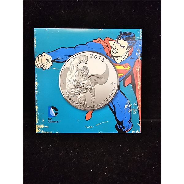 2015 CAD 7.96G .9999 FINE SILVER $20 DC COMICS SUPERMAN COIN
