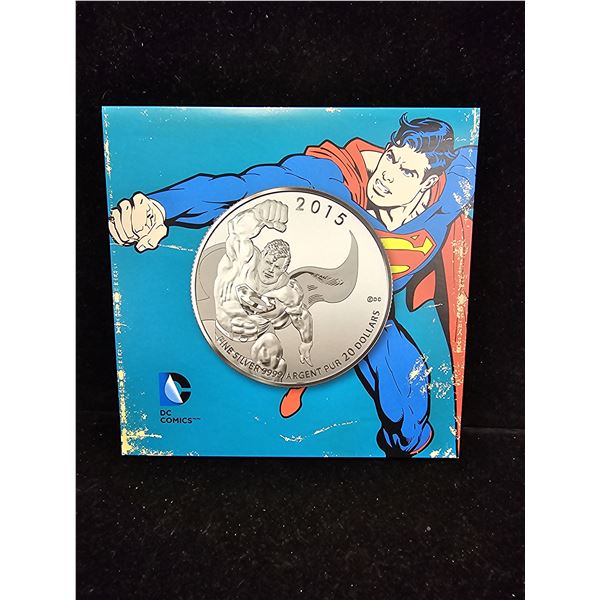 2015 CAD 7.96G .9999 FINE SILVER $20 DC COMICS SUPERMAN COIN