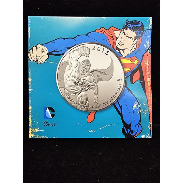 2015 CAD 7.96G .9999 FINE SILVER $20 DC COMICS SUPERMAN COIN