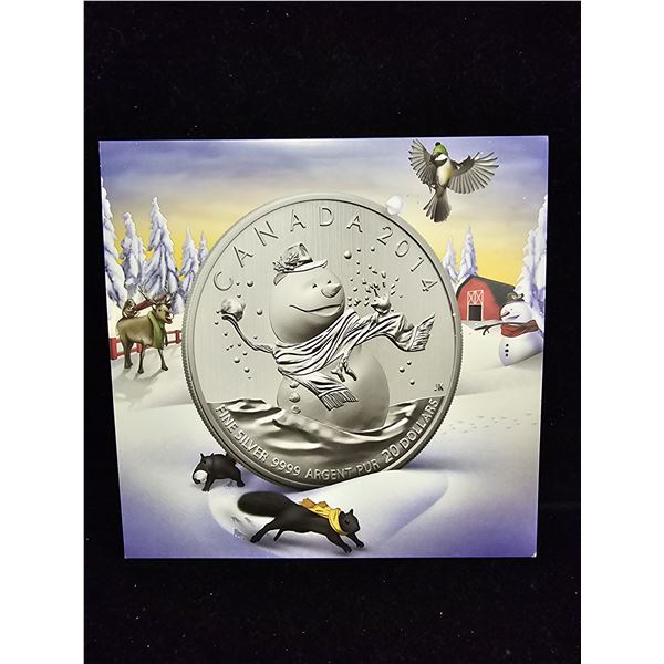 2014 CAD 7.96G .9999 FINE SILVER $20 SNOWMAN COIN