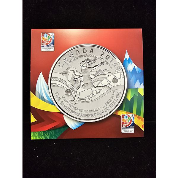2015 CAD 7.96G .9999 FINE SILVER $20 FIFA WOMEN'S WORLD CUP COIN