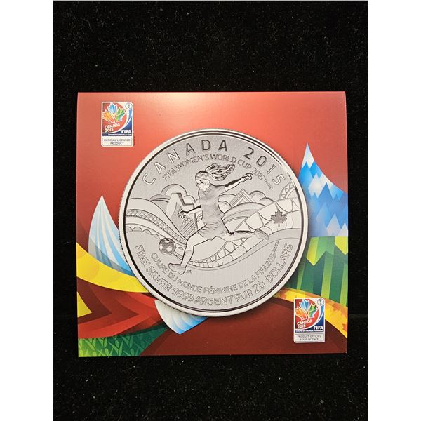 2015 CAD 7.96G .9999 FINE SILVER $20 FIFA WOMEN'S WORLD CUP COIN