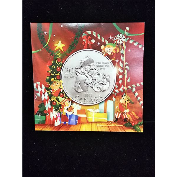2013 CAD 7.96G .9999 FINE SILVER $20 SANTA COIN