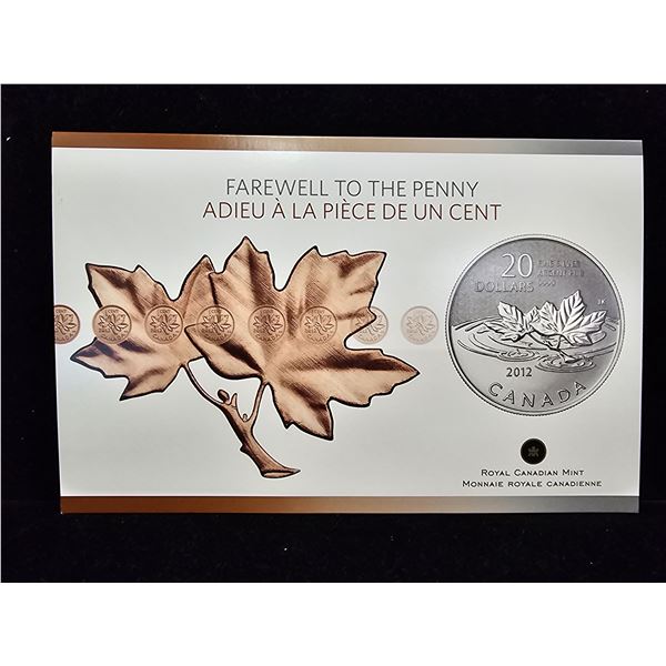 2012 CAD 7.96 .9999 FINE SILVER FAREWELL TO THE PENNY $20 COIN