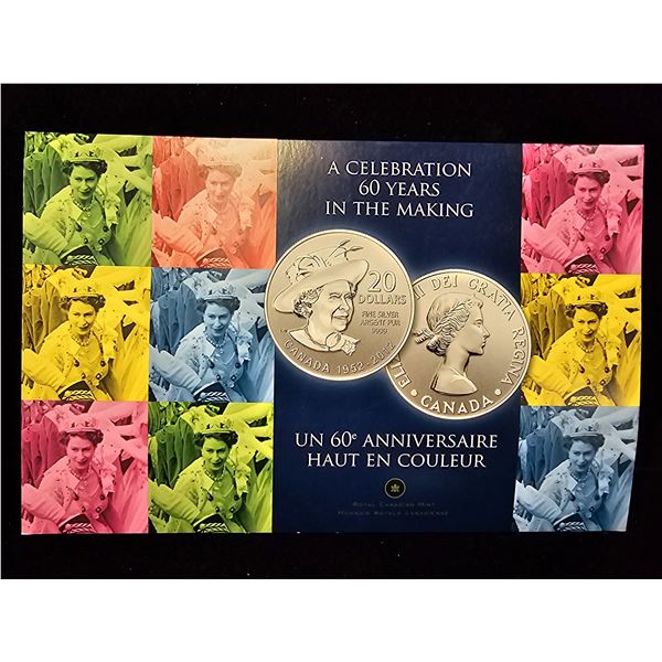 THREE 2012 CAD 7.96G .9999 SILVER $20 DIAMOND JUBILEE OF QUEEN ELIZABETH II COMMEMORATIVE COINS